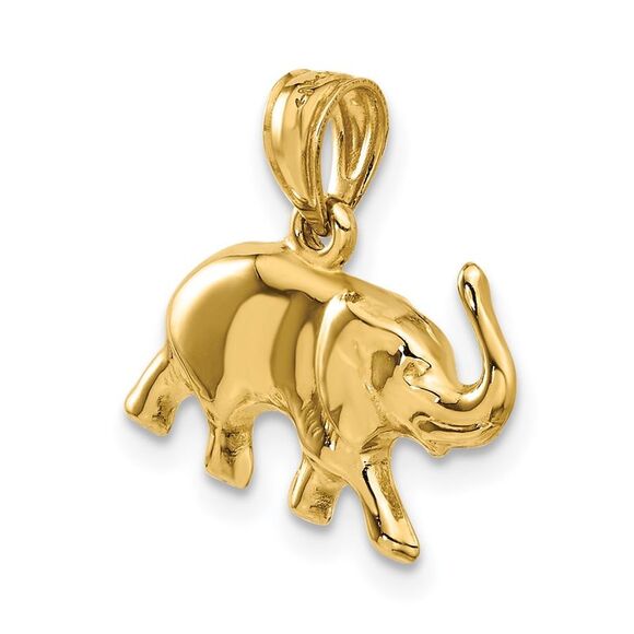 14k Yellow Gold 3D Polished Elephant Pendant - Picture 4 of 6